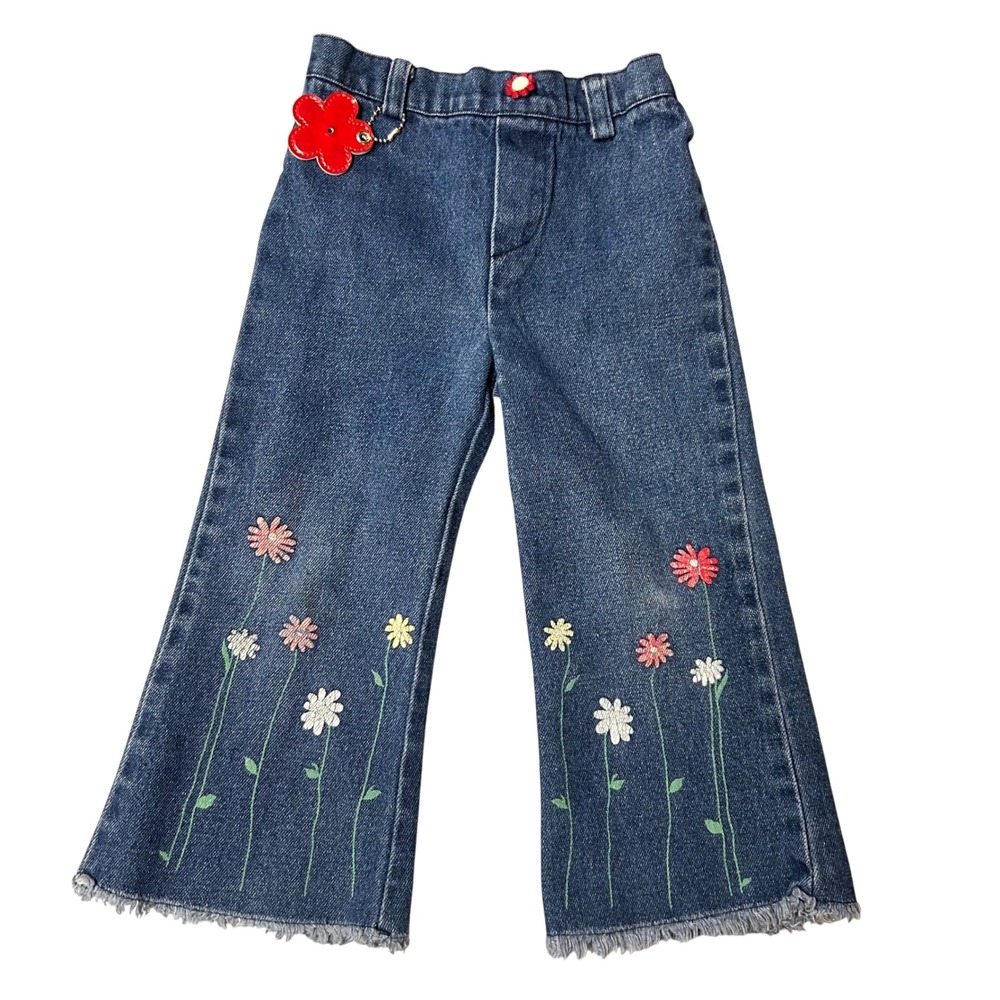 Lil Byer California Floral Jeans Kids 2T Blue Embroidered Vintage 90s USA Made